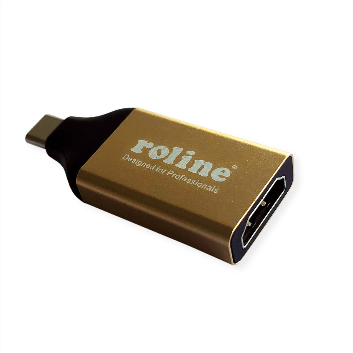 ROLINE USB-C auf HDMI Adapter – 4K 60 Hz – Schwarz/Gold – für Geräte mit USB-C (DisplayPort Alt Mode)