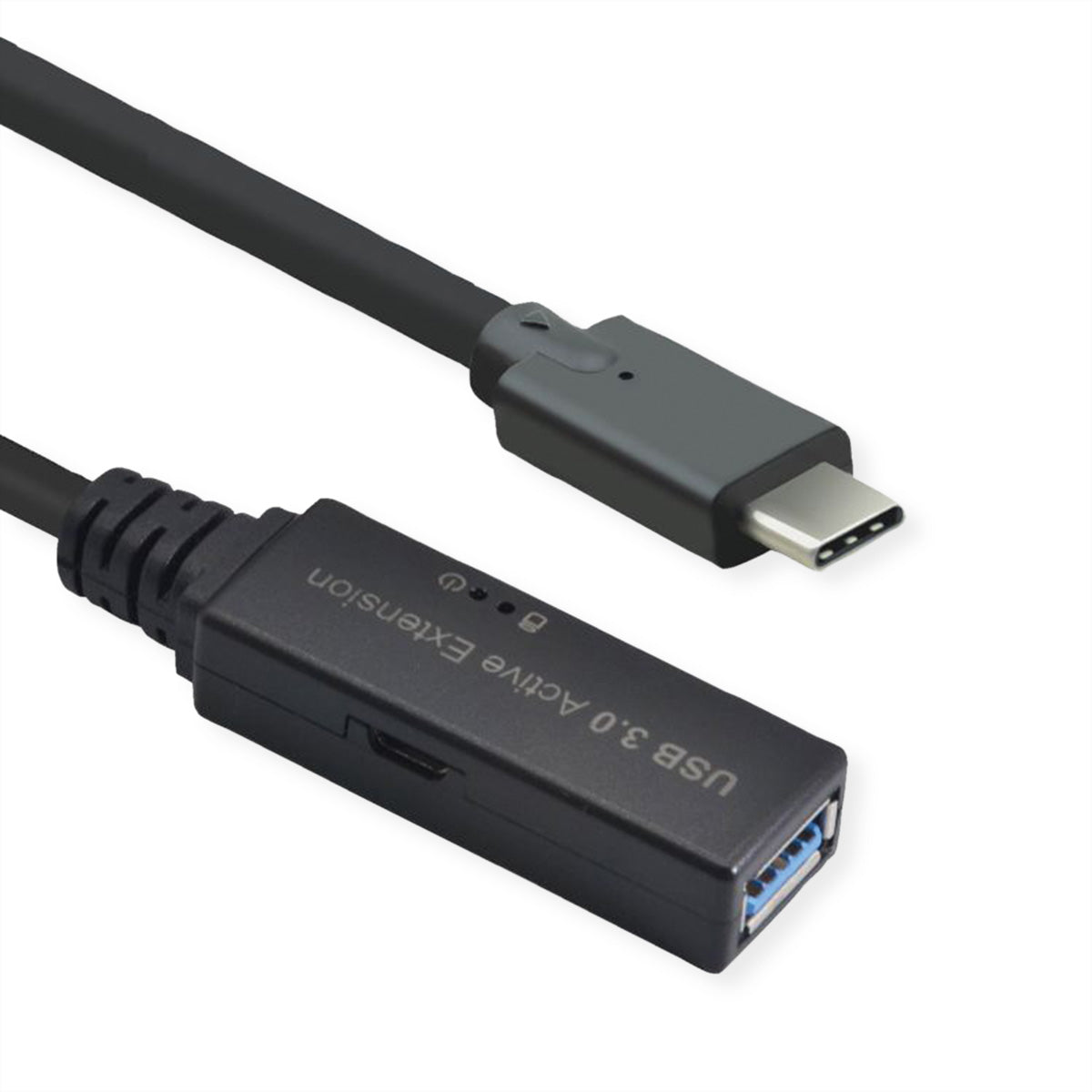 ROLINE USB-C auf USB-A Verlängerungskabel – USB 3.2 Gen 1 (5 Gbit/s) – 10 m – Aktiv – Schwarz