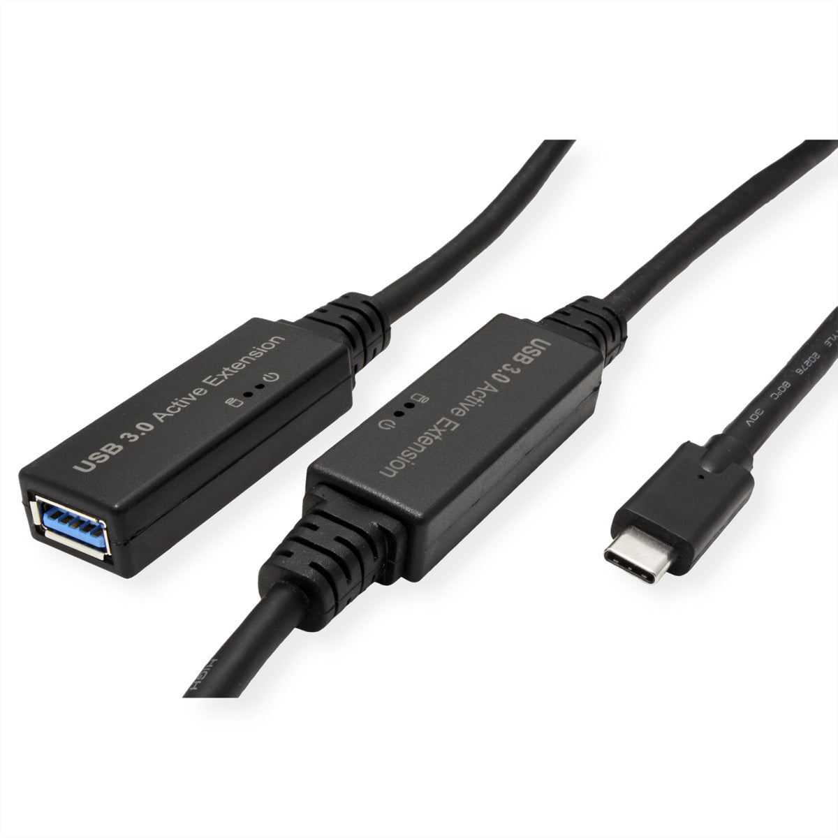 ROLINE USB-C auf USB-A Verlängerungskabel – USB 3.2 Gen 1 (5 Gbit/s) – 10 m – Aktiv – Schwarz