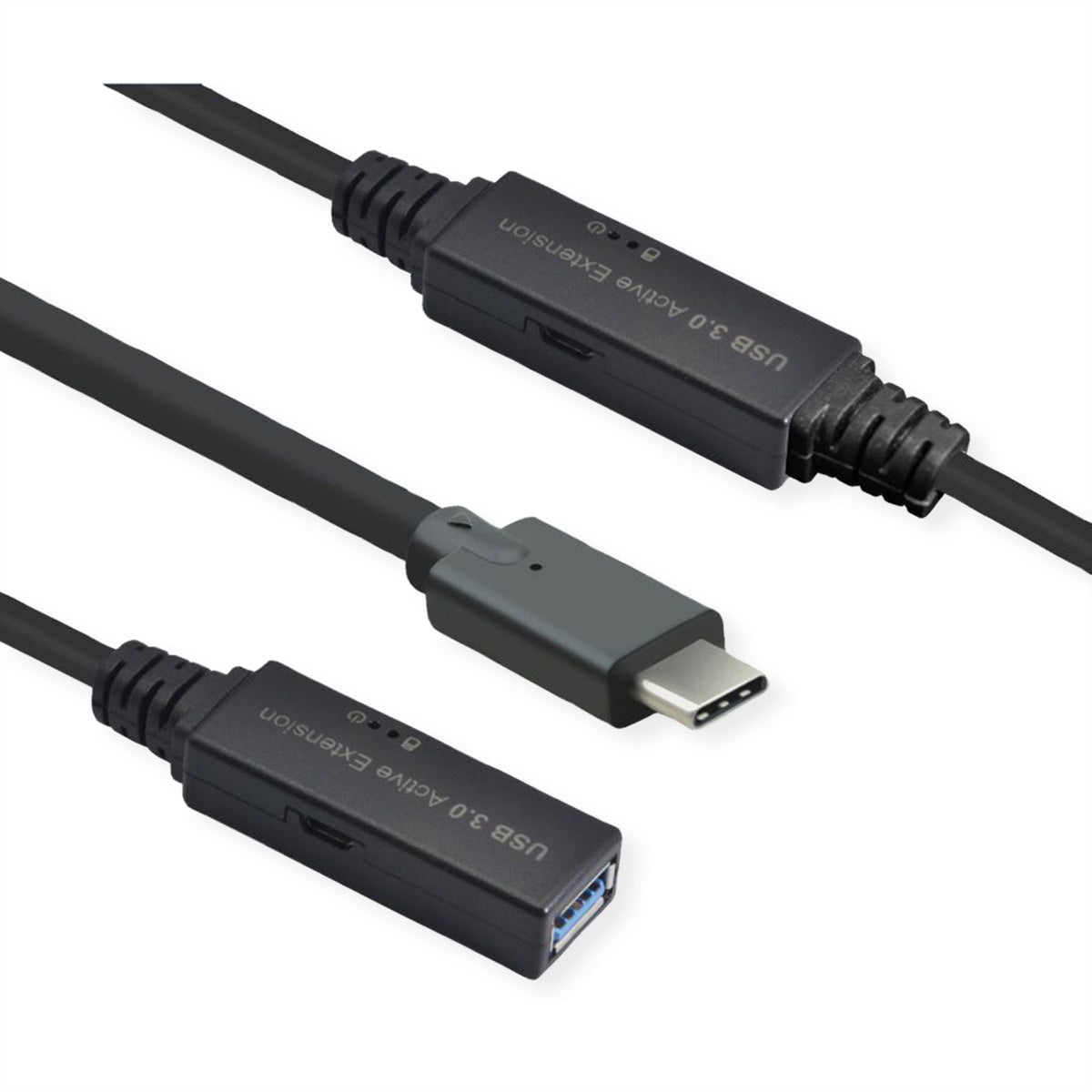 ROLINE USB-C auf USB-A Verlängerungskabel – USB 3.2 Gen 1 (5 Gbit/s) – 10 m – Aktiv – Schwarz