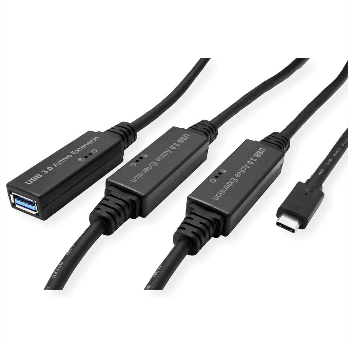 ROLINE USB-C Verlängerungskabel (Stecker auf Buchse) – USB 3.2 Gen 1 (5 Gbit/s) – 20 m – Schwarz
