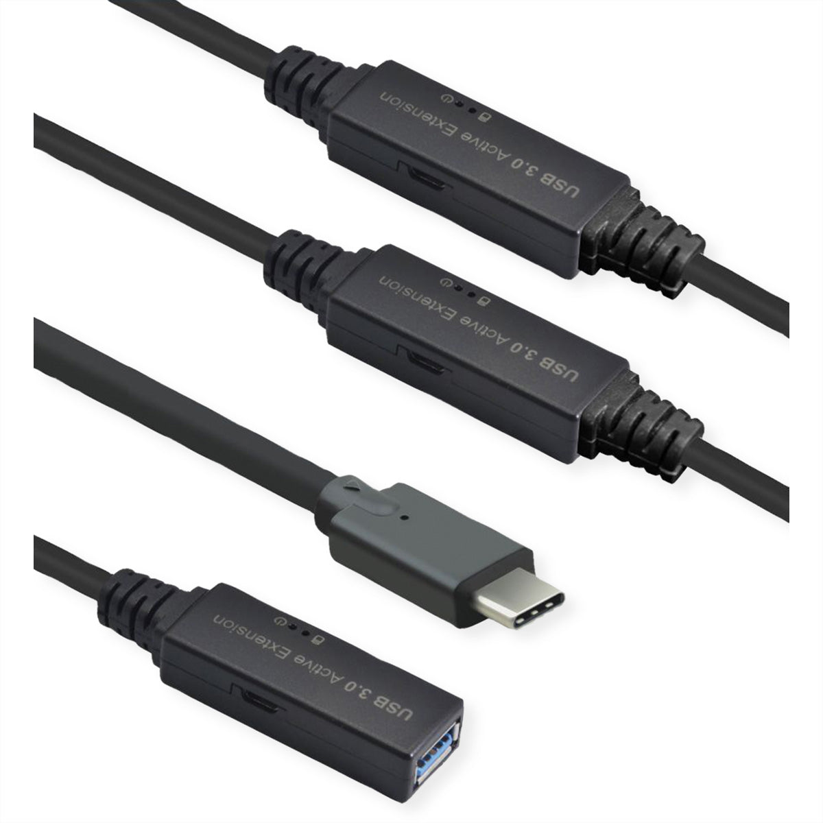 ROLINE USB-C Verlängerungskabel (Stecker auf Buchse) – USB 3.2 Gen 1 (5 Gbit/s) – 20 m – Schwarz