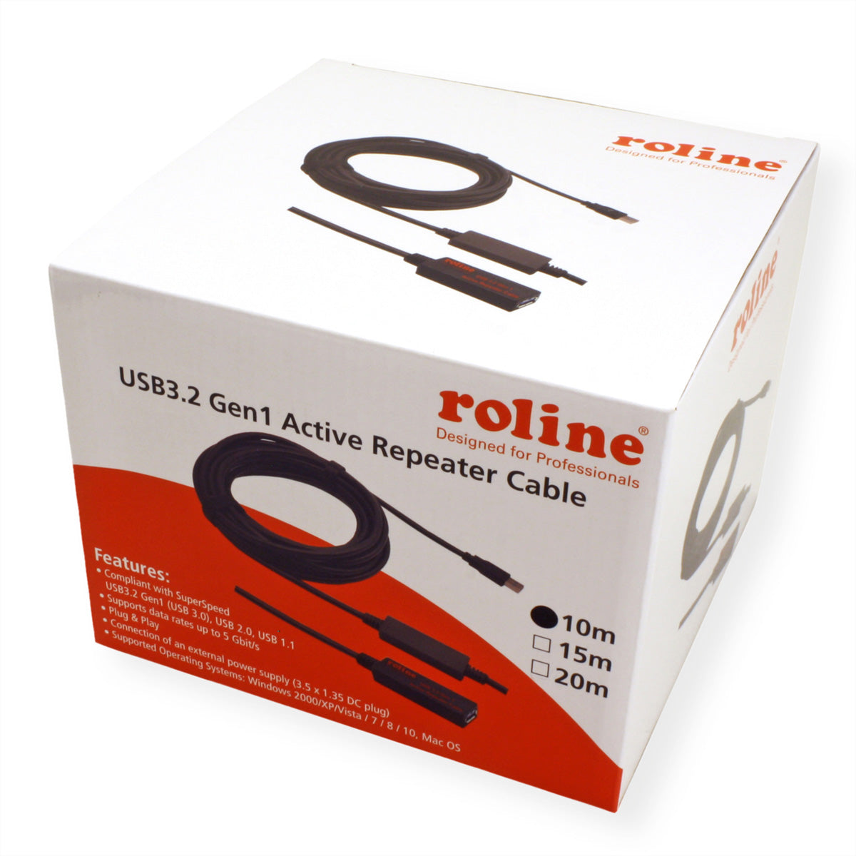 ROLINE USB-A Verlängerungskabel (Stecker auf Buchse) – USB 3.2 Gen 1 (5 Gbit/s) – 10 m