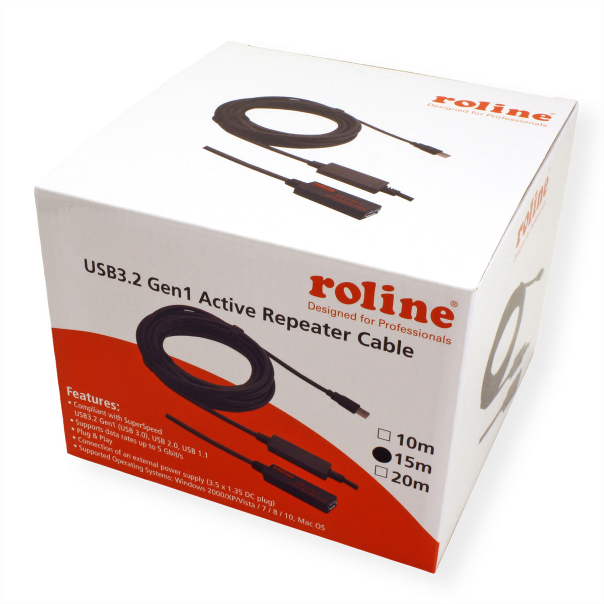 ROLINE USB-A Verlängerungskabel (Stecker auf Buchse) – USB 3.2 Gen 1 (5 Gbit/s) – 15 m – Aktiv – Schwarz