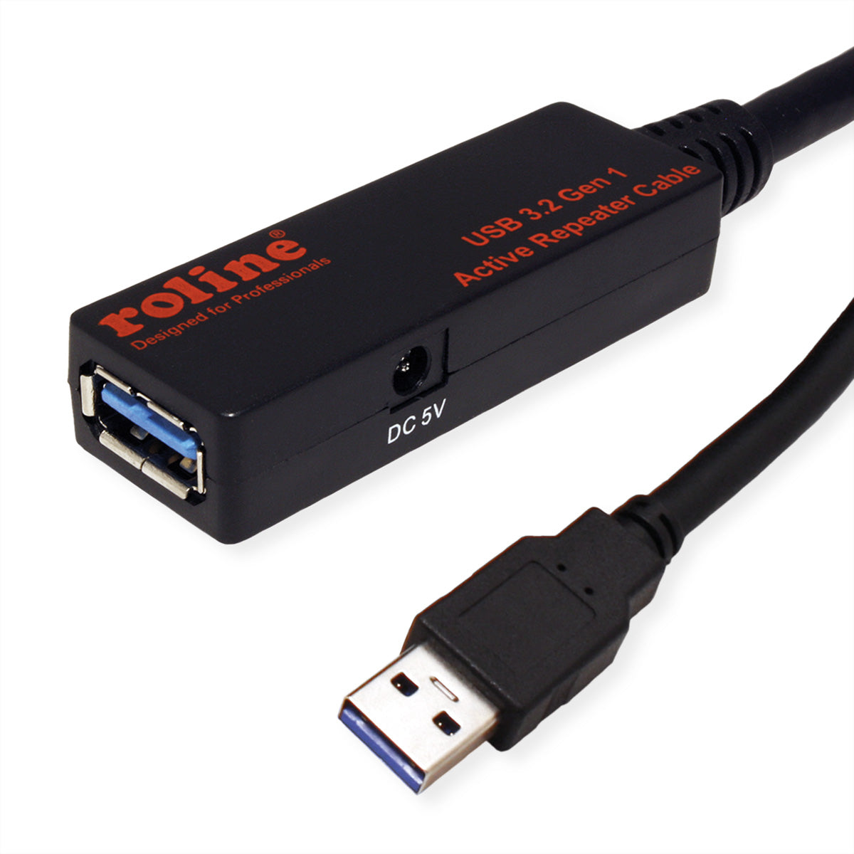 ROLINE USB-A Verlängerungskabel (Stecker auf Buchse) – USB 3.2 Gen 1 (5 Gbit/s) – 20 m – Aktiv – Schwarz
