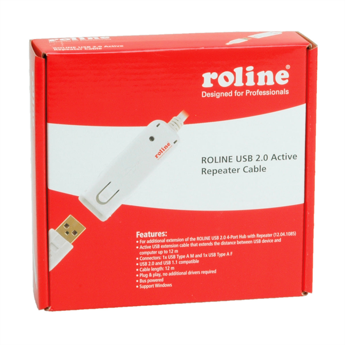 ROLINE USB-A Verlängerungskabel (Stecker auf Buchse) – USB 2.0 (480 Mbit/s) – 12 m – Aktiv – für 12.04.1085