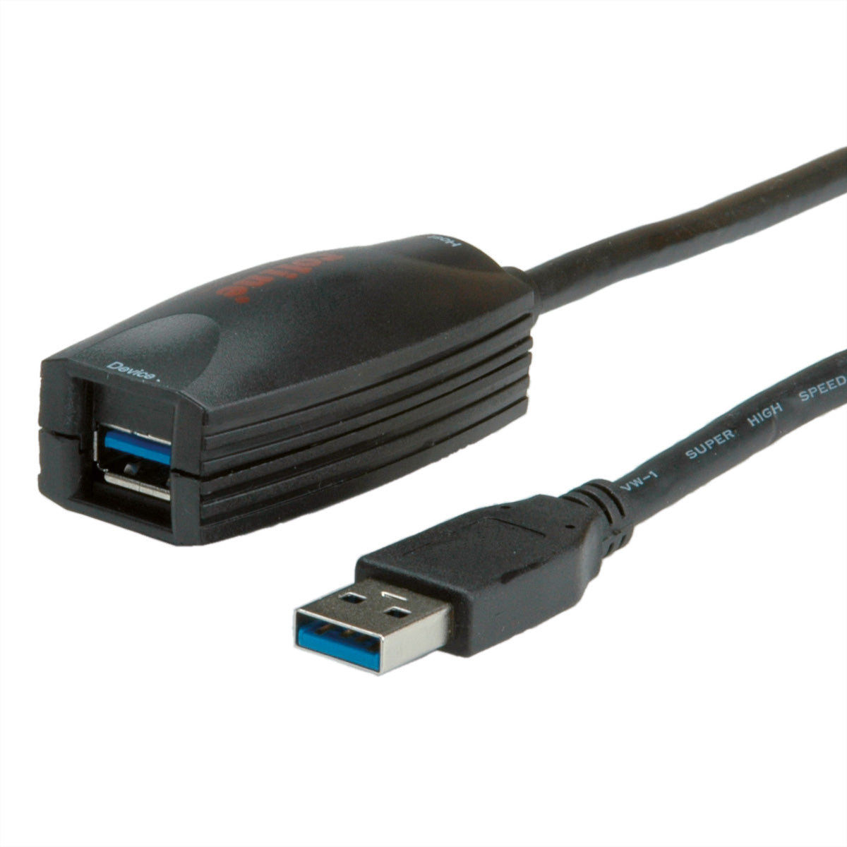 ROLINE USB-A Verlängerungskabel (Stecker auf Buchse) – USB 3.2 Gen 1 – 5 m – Aktiv – Schwarz – für USB-Gerät
