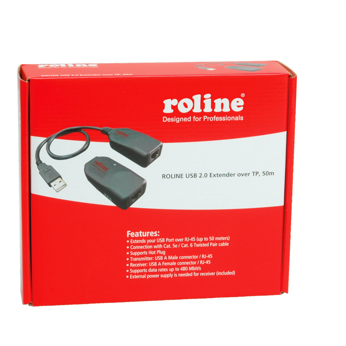 ROLINE USB-Verlängerung über RJ-45 – USB-A zu USB-A, bis 50 m, USB 2.0 Hi-Speed (480 Mbit/s) – Schwarz