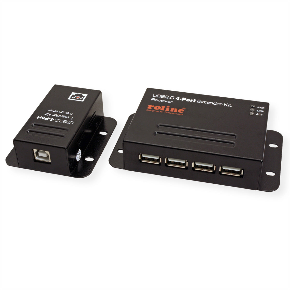 ROLINE USB-Verlängerung – USB zu USB über RJ-45, USB 2.0 (480 Mbit/s), 4× USB-A, bis 50 m – Schwarz