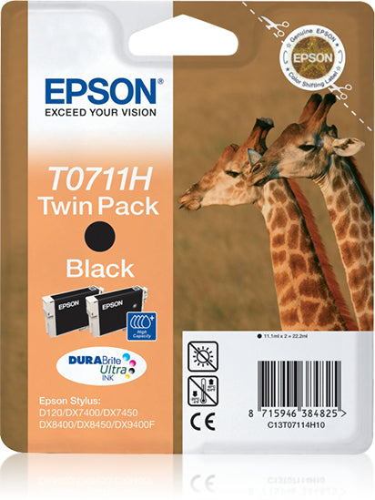 Epson Tintenpatronen-Multipack T0711H, Schwarz, 2er-Pack – für Tintenstrahldrucker und Multifunktionsgeräte