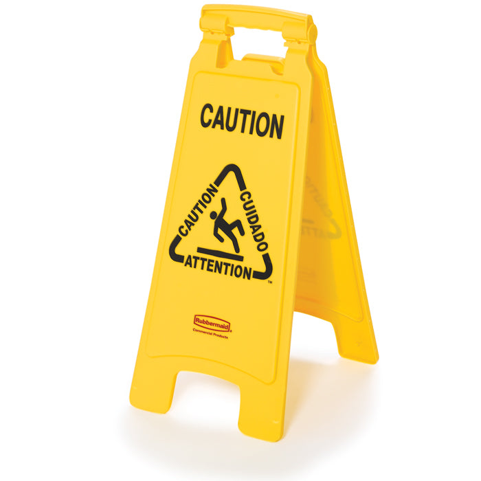 Rubbermaid Stehendes Warnschild 'Achtung nasser Boden' – doppelseitig – 279 × 635 mm – gelb – klappbar