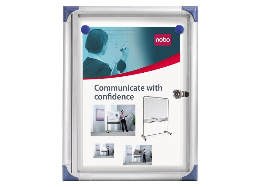 Nobo Schaukasten – 1×DIN A4 – Klapptür, abschliessbar – magnetische Metallrückwand – Glas – Aluminiumrahmen