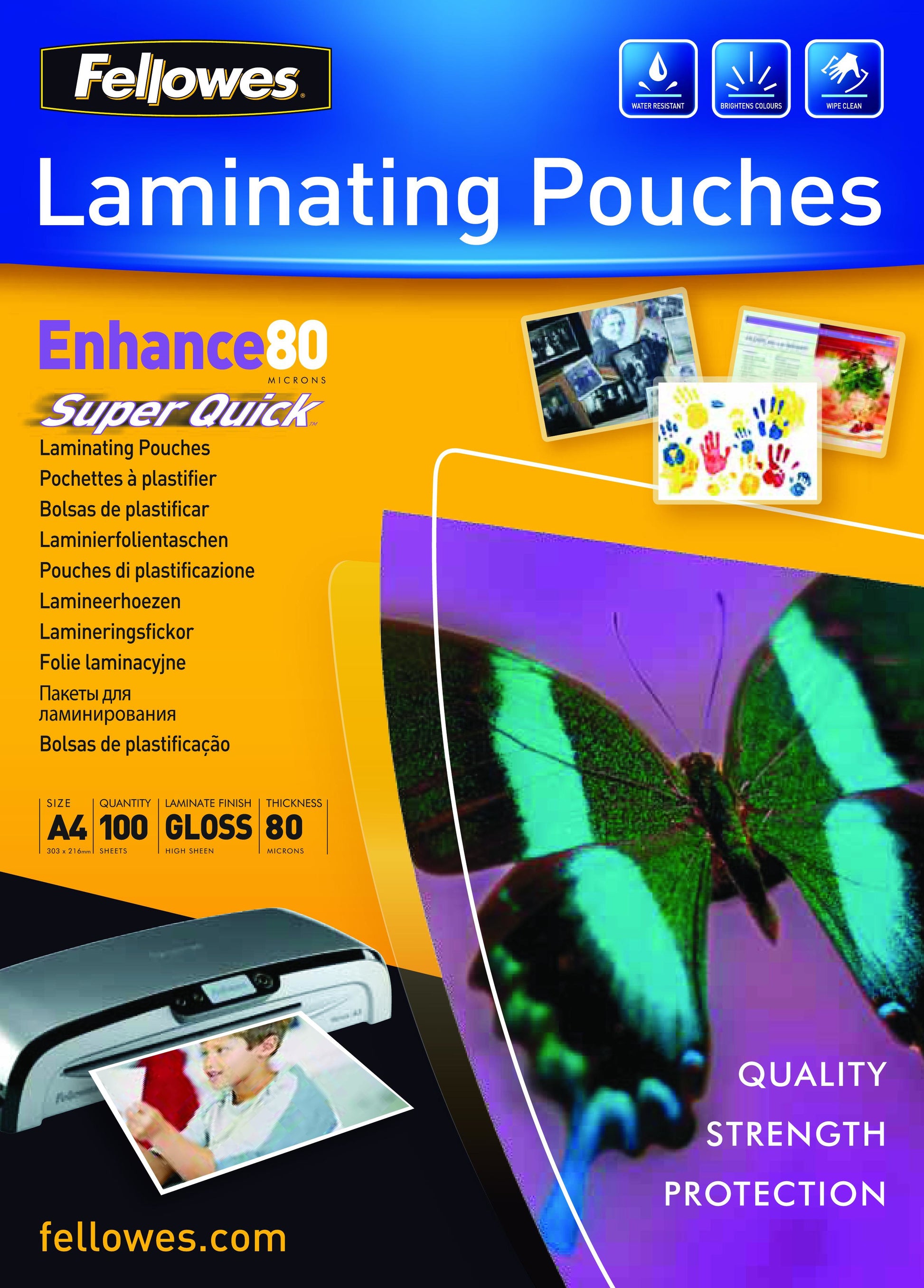 Fellowes Laminierfolien A4, glänzend – 80 µm, 216 × 303 mm, 100 Stk.