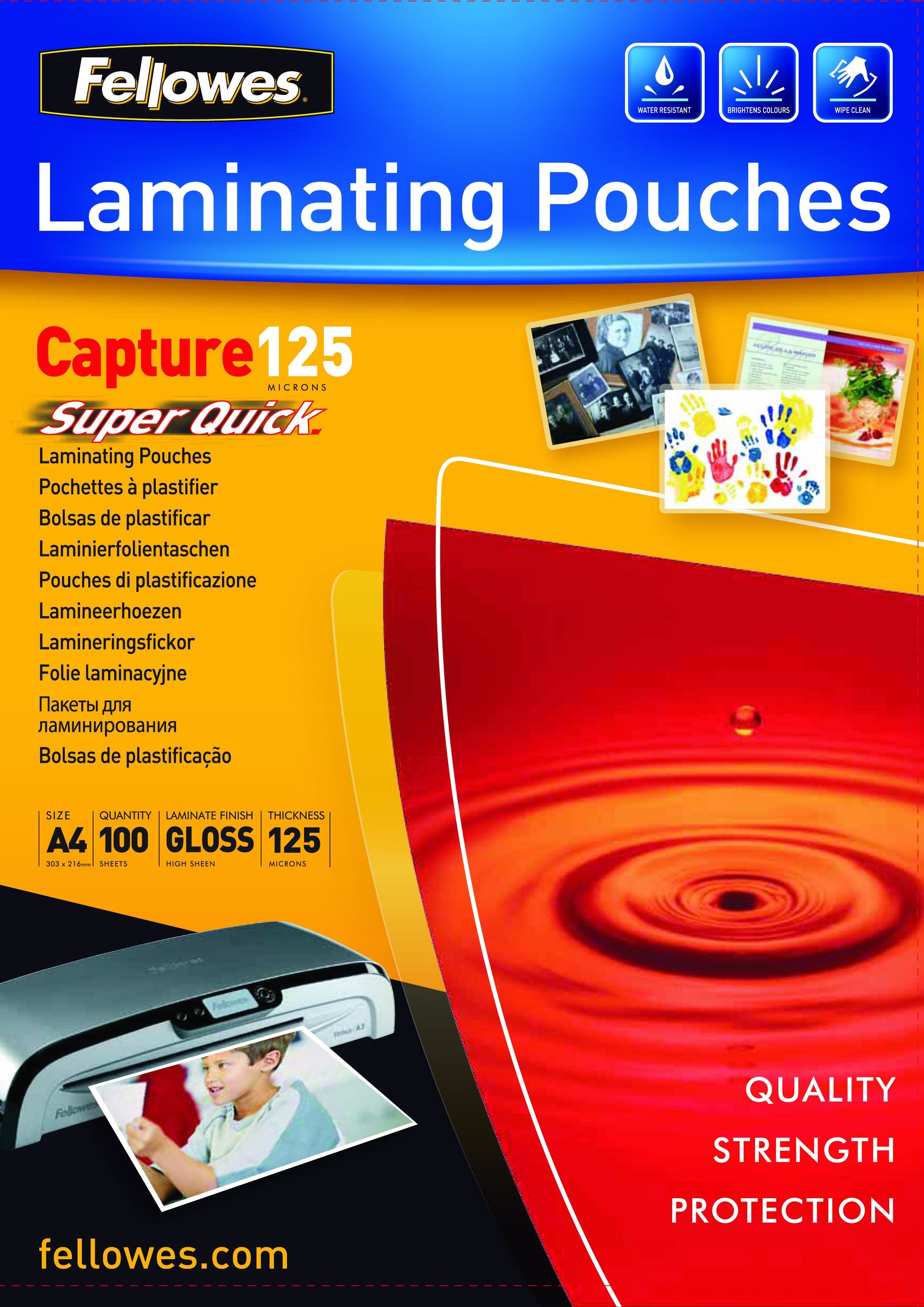Fellowes Laminierfolien A4, glänzend – 125 µm, 216 × 303 mm, 100 Stk.