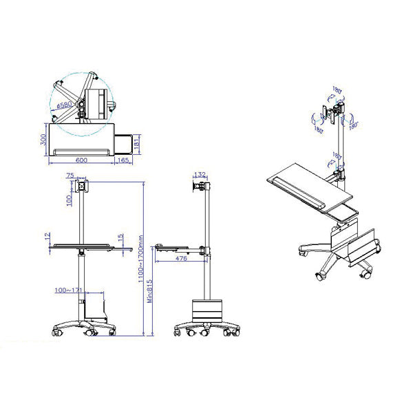 VALUE Bodenständer/TV-Wagen – 1 Monitor – VESA 75×75/100×100 mm – bis 10 kg/Monitor – neigbar – Silber