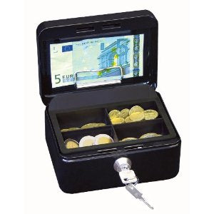 Wedo Geldkassette – mit Schlüssel – 15,2 × 11,5 × 8 cm – Weiss – Stahl