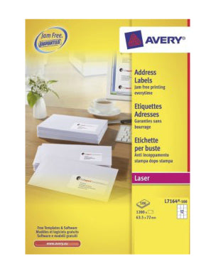 Avery L7164-100 – Etiketten A4 64 × 72 mm – Papier, weiss – permanent haftend – Laser – 12 pro Blatt, 100 Blätter