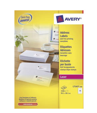 Avery Drucketiketten, 99 mm × 38 mm, weiss, 3'500 Etiketten (250 A4-Blätter)