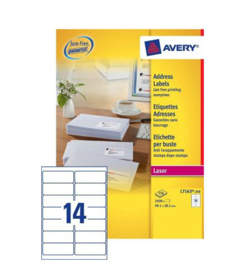 Avery Drucketiketten, 99 mm × 38 mm, weiss, 3'500 Etiketten (250 A4-Blätter)