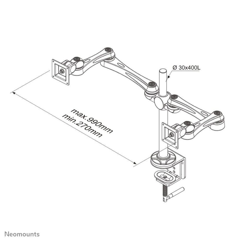 Neomounts FPMA D930D – Monitorarm, Dual, Tischklemme, bis 30", VESA 75 × 75/100 × 100 mm, 15 kg, silber