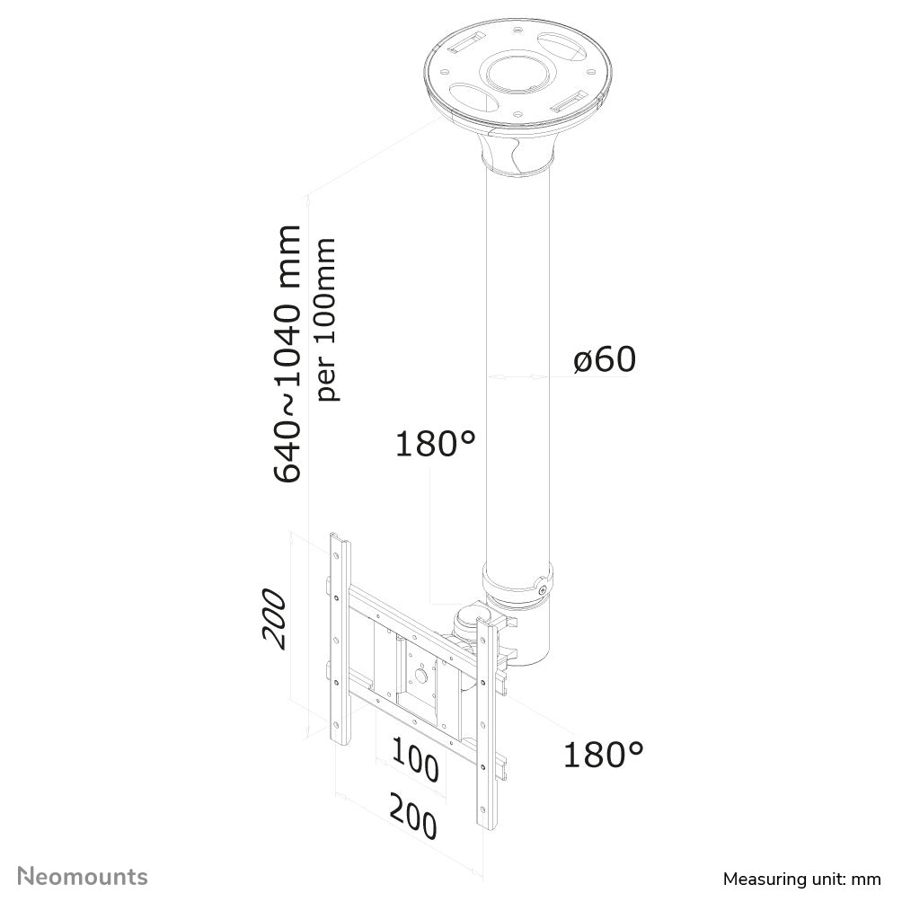 Neomounts Deckenhalterung, schwenkbar, drehbar, für 10–40", VESA 75×75–200×200, bis 20 kg, höhenverstellbar
