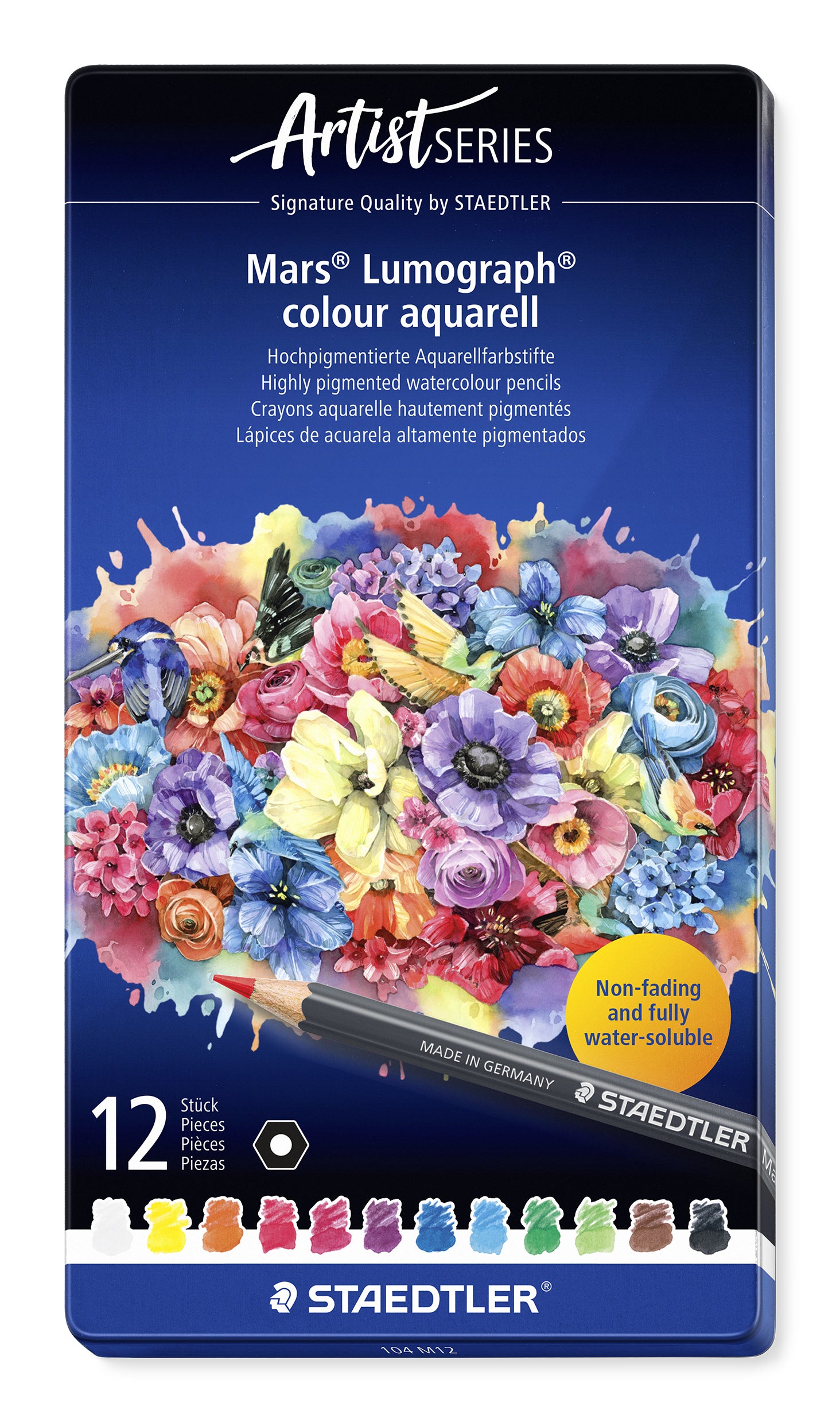 STAEDTLER Artist Line Aquarellfarbstifte – 12 Farben, lichtbeständig, Minen-Ø 3,6 mm