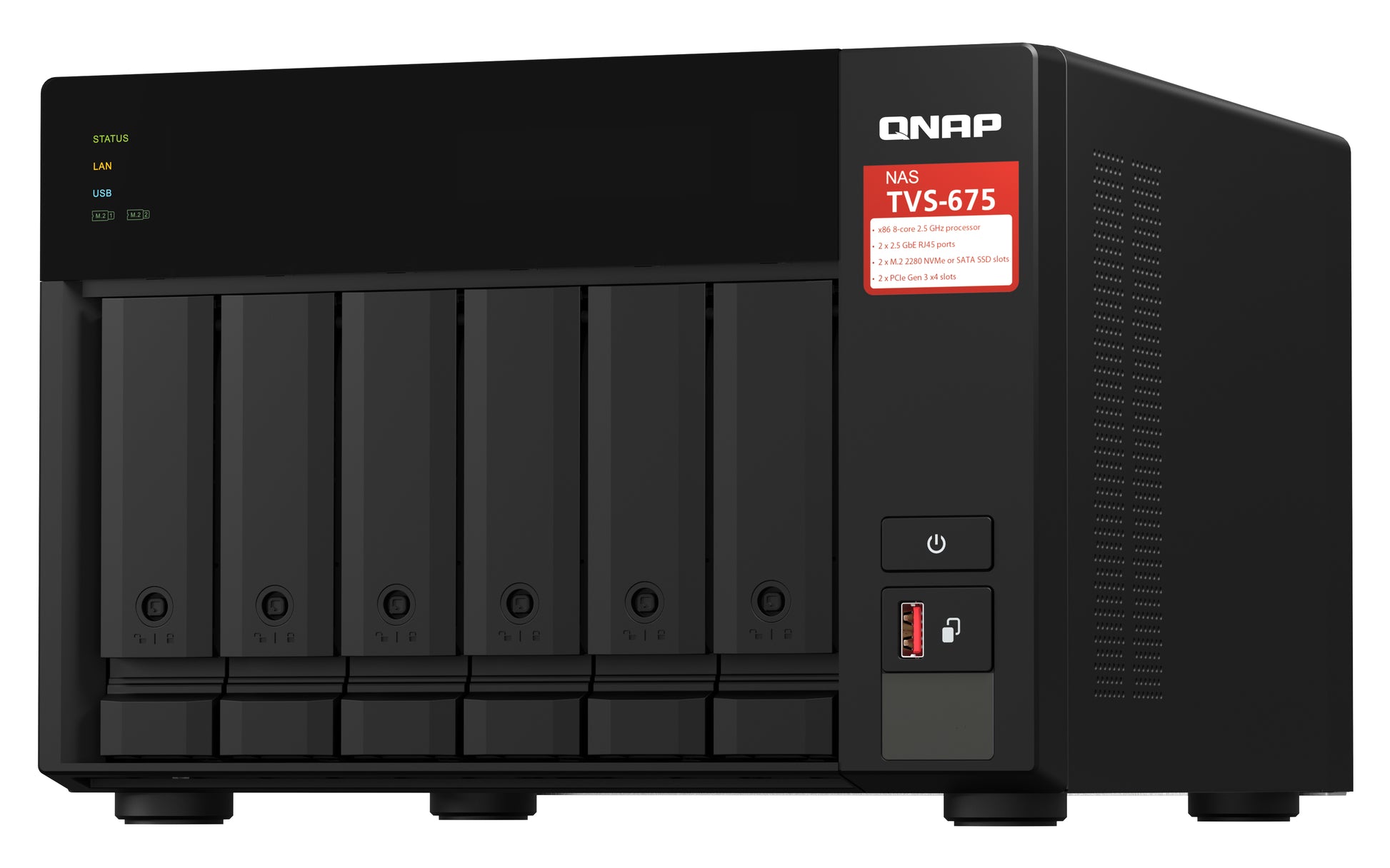 QNAP TVS-675 – 6-Bay Tower NAS – ZhaoXin KX-U6580, 8 GB RAM, 2,5GbE, QuTS hero