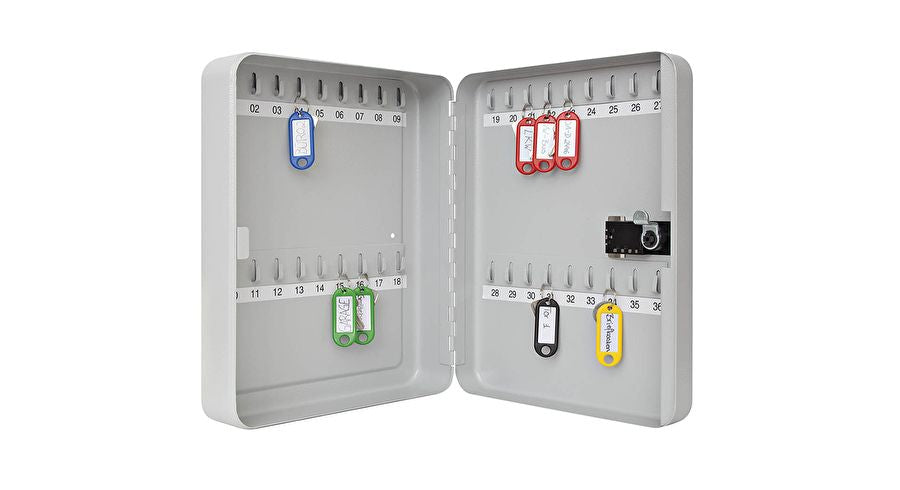 Wedo 102 43637 – Schlüsselschrank für 36 Schlüssel, Zahlenschloss, Stahl, Grau, 94 × 243 × 300 mm