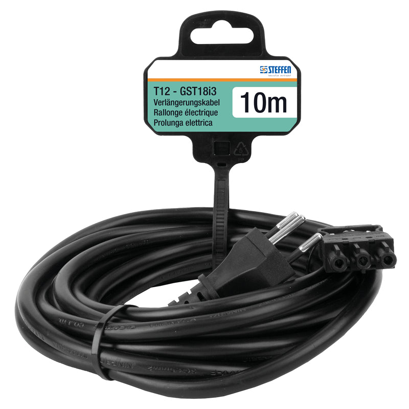 Steffen Verlängerungskabel, T12–GST18I3, 10 m, IP20, 1,5 mm² – Schwarz