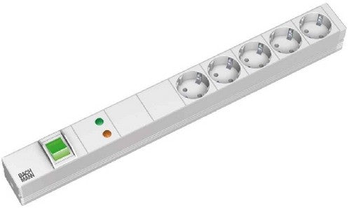 Bachmann 19" Steckdosenleiste, 5× Schuko (Typ F), mit Schalter, 2 m, Stecker Schutzkontakt (Typ E/F)