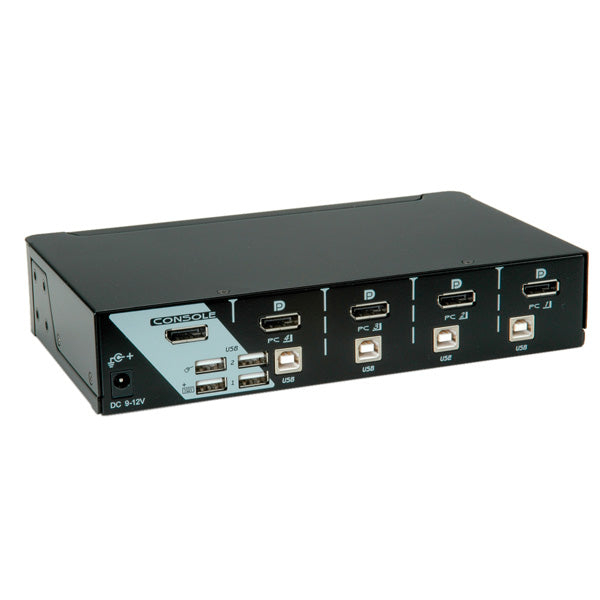 ROLINE 4-Port DP KVM-Switch – 2560 × 1600, USB 2.0-Hub, 7.1 Audio, Desktop