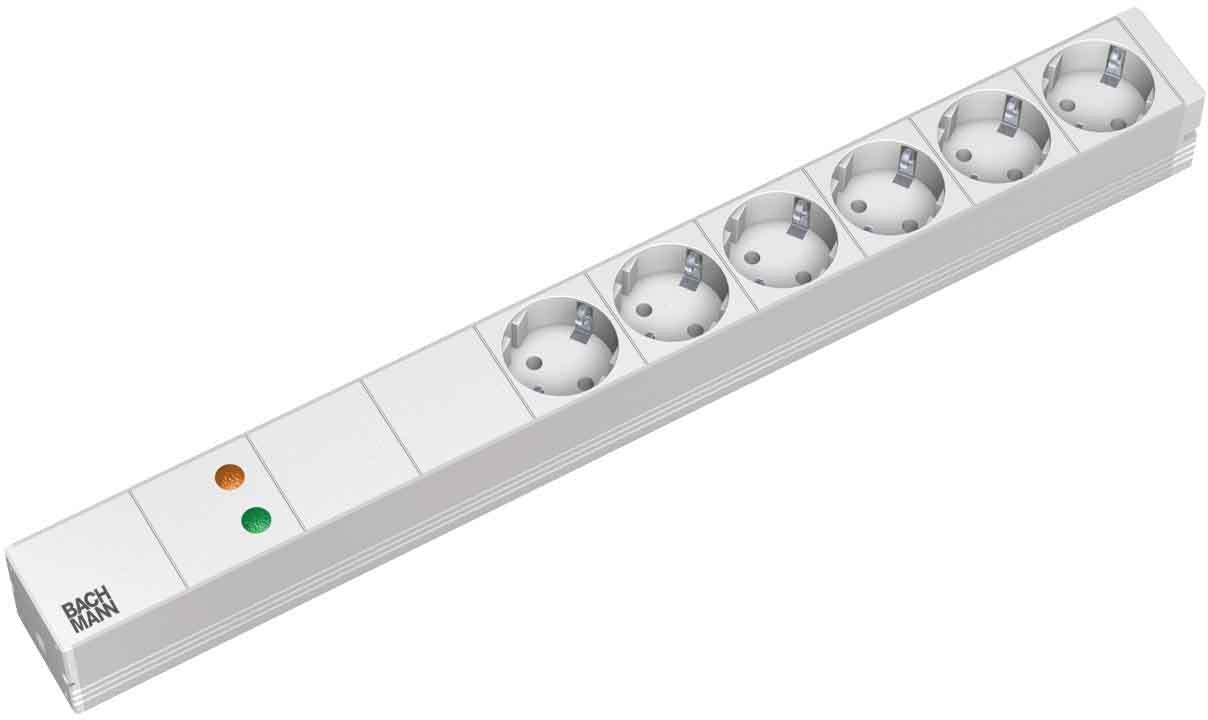 Bachmann 19" Steckdosenleiste – 6× Schuko (Typ F), 2 m, ohne Schalter, mit Gerätevollschutz, grau