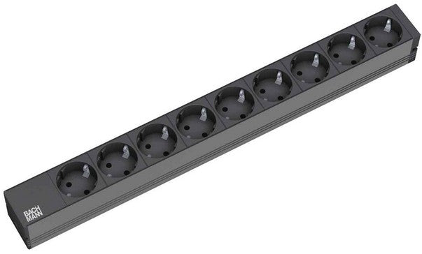 Bachmann Steckdosenleiste 9×Schuko (Typ F), ohne Schalter, 2 m – Schwarz