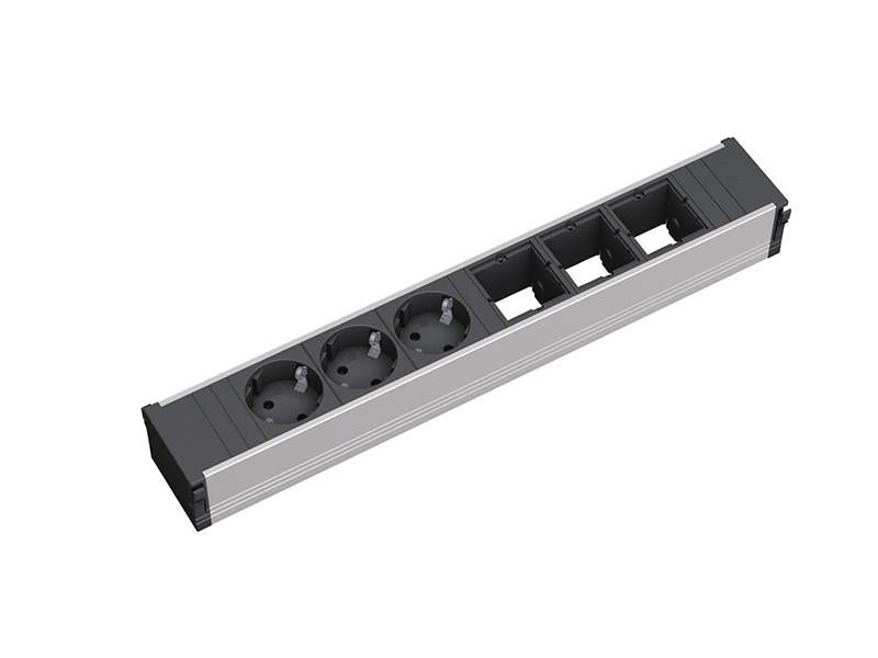 Bachmann Steckdosenleiste – 3×T13, 0,356 m, Kinderschutz, Aluminium, Schwarz/Silber