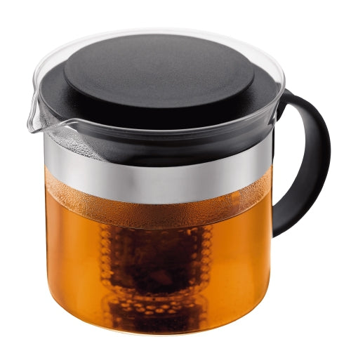 Bodum Teekanne, 1,0 l, Borosilikatglas, Teesieb, Schwarz