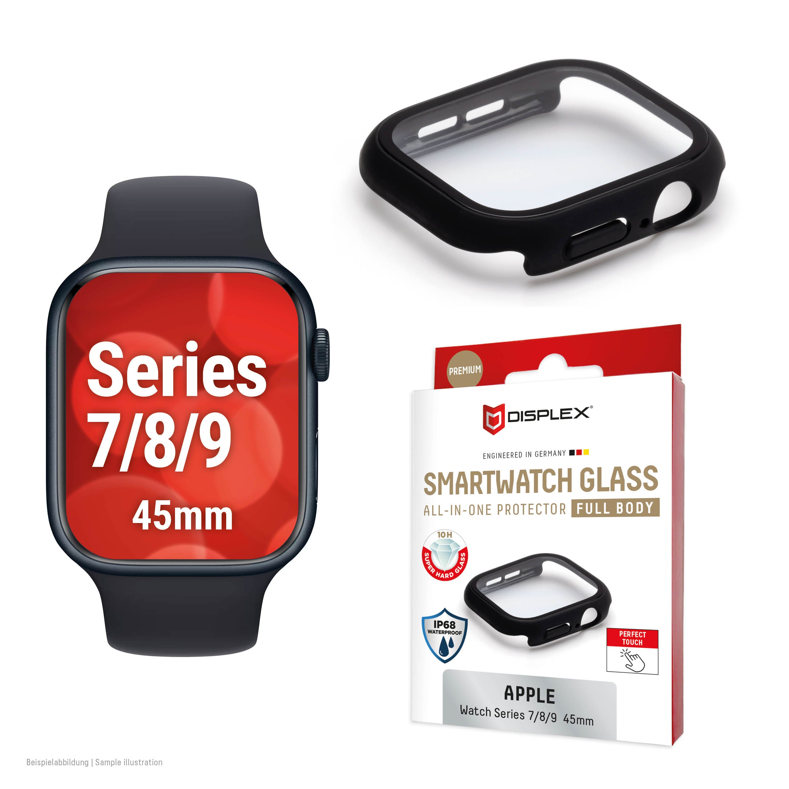 E.V.I. Full-Body Displayschutz für Apple Watch Series 7/8/9 45 mm – Transparent, Polycarbonat/gehärtetes Glas