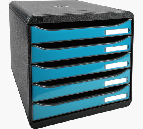 Exacompta Big-Box Plus Schubladenelement – 5 Schubladen, für A4+, schwarz/türkis, B 347 × H 271 × T 278 mm