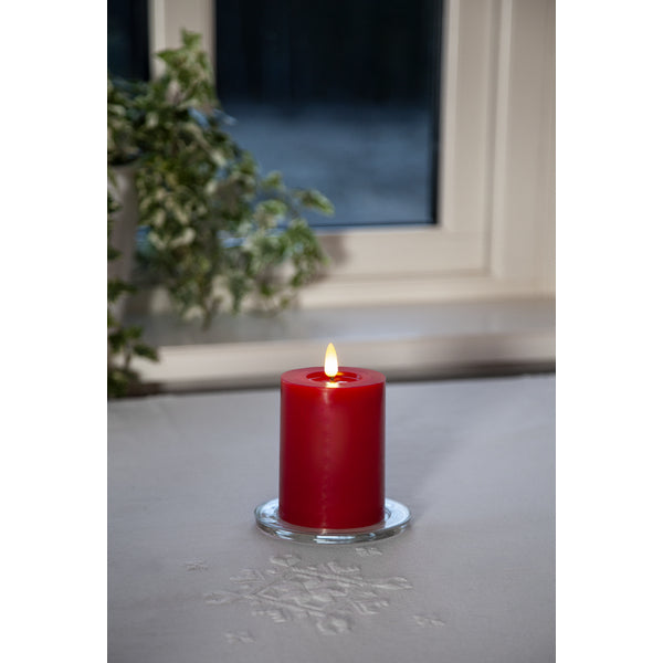 Star Trading LED-Säulenkerze Flow – Ø 7,5 × 12,5 cm, warmweiss, rot, Timer, batteriebetrieben