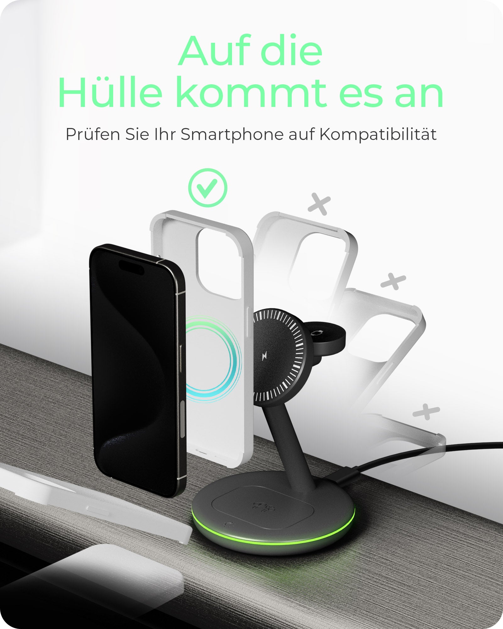 ICY BOX IBSH102CH 3-in-1 Kabelloses Ladegerät 10 W – Qi – für iPhone, Apple Watch, AirPods