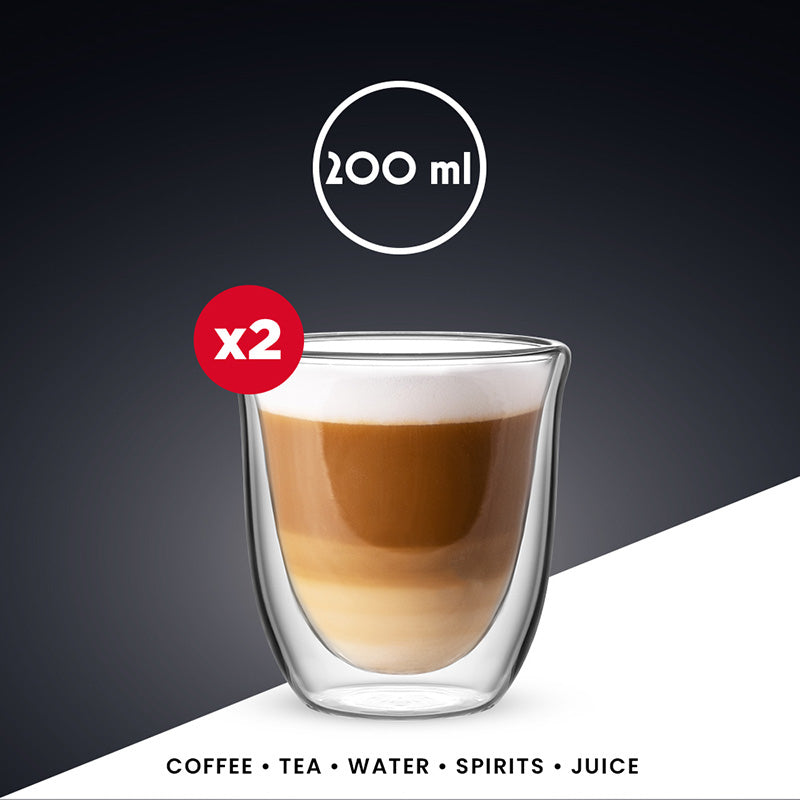 Bialetti Cappuccinotasse – 2er Set, 200 ml, Borosilikatglas, Transparent, doppelwandig, mikrowellengeeignet
