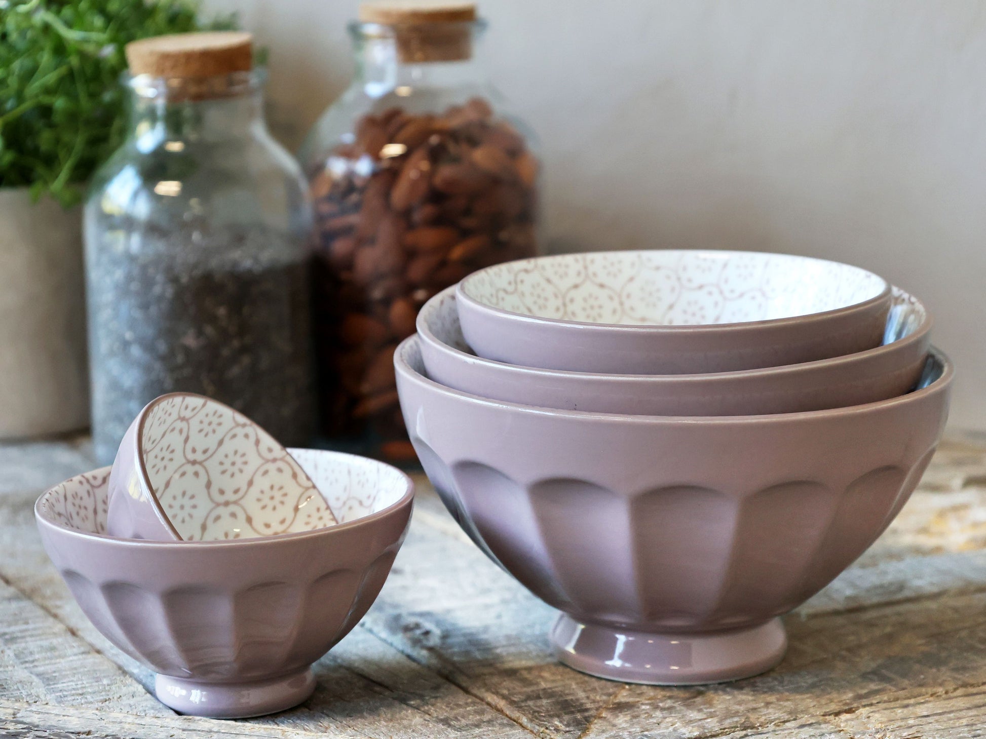 Chic Antique Schüssel-Set Arés – 5-teiliges Set, Ø 8 cm, Porzellan, Taupe, spülmaschinenfest, mikrowellengeeignet