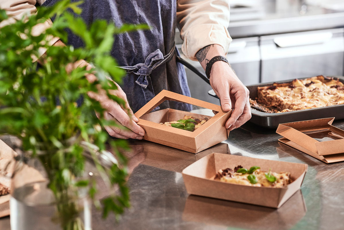 BioPak Take-away-Box, Papier/Karton, PLA-beschichtet – 1,1 l, 200 × 140 × 45 mm, braun – FSC – 300 Stk.