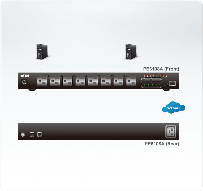 ATEN PE6108 – Rack-PDU geschaltet, gemessen, einphasig, 8× IEC C13, 10 A, Stecker IEC C14, 1U horizontal, 2,3 kW