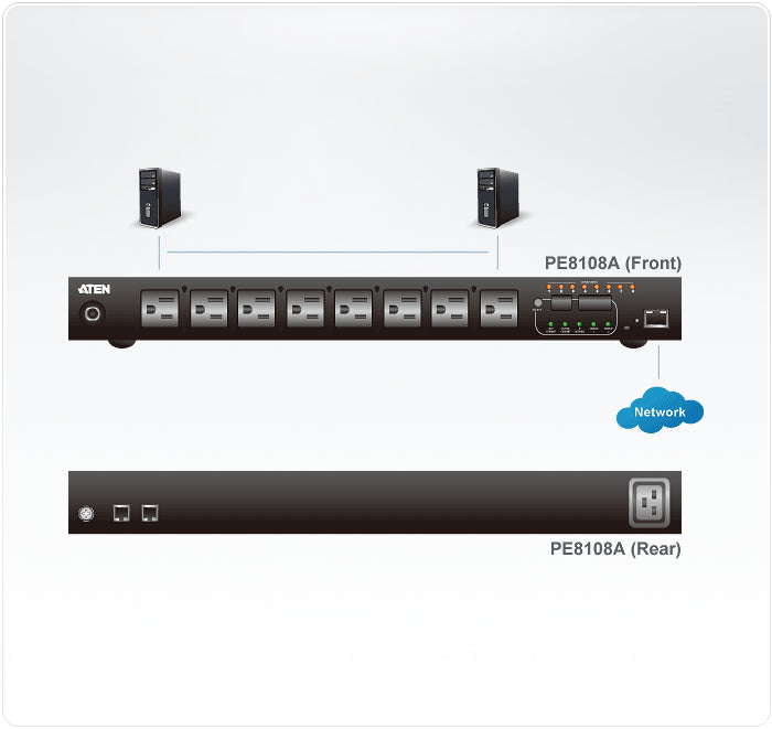 ATEN PE8108G – Rack-PDU überwacht, 8× IEC C13, 10 A, Stecker IEC C14, 1U horizontal, 2,3 kW