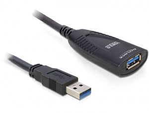 DeLOCK USB-A Verlängerungskabel (Stecker auf Buchse) – USB 3.2 Gen 1 (5 Gbit/s) – 5 m – Aktiv – Schwarz