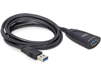 DeLOCK USB-A Verlängerungskabel (Stecker auf Buchse) – USB 3.2 Gen 1 (5 Gbit/s) – 5 m – Aktiv – Schwarz