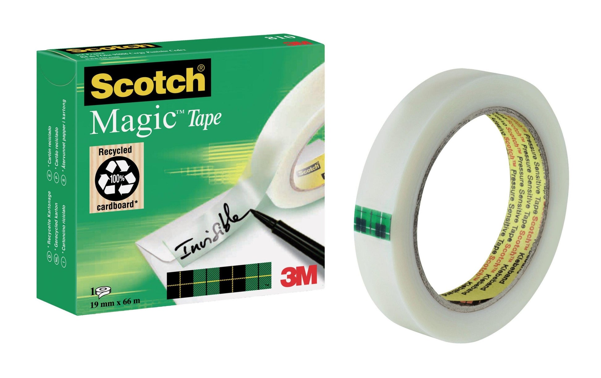 3M Scotch Büro-Klebeband Magic 810 – permanent, matt, beschriftbar, Zelluloseazetat, 19 mm × 66 m, Kern Ø 76 mm