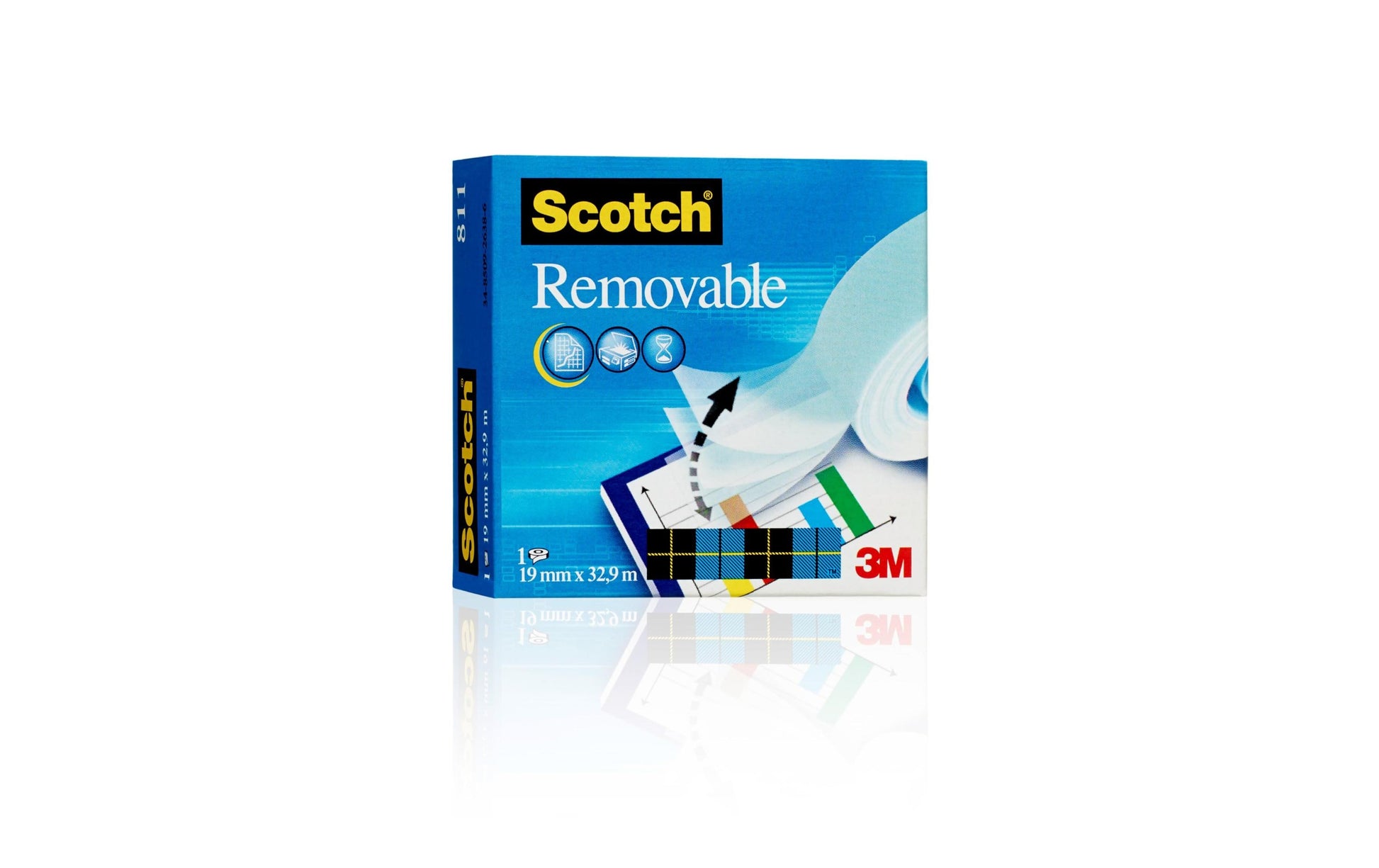 Scotch Büro-Klebeband wiederablösbar – repositionierbar, klar, Zelluloseacetat, 19 mm × 33 m, Kern Ø 25 mm