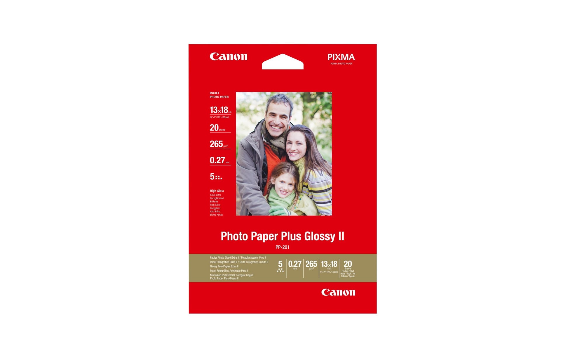 Canon Plus PP-201 Fotopapier – hochglänzend, 130 × 180 mm, 265 g/m², 20 Blätter – für Inkjet-Drucker