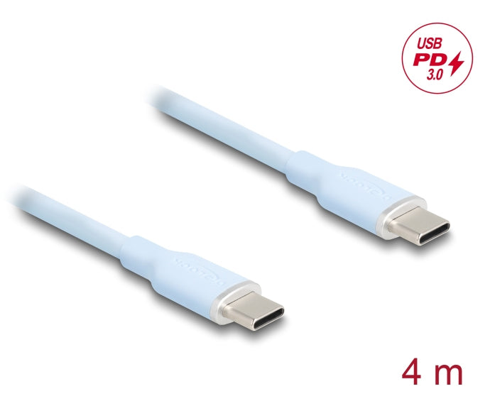 DeLOCK USB-C auf USB-C Kabel – USB 2.0 (480 Mbit/s) – 4 m – PD 60 W – Silikon, Blau